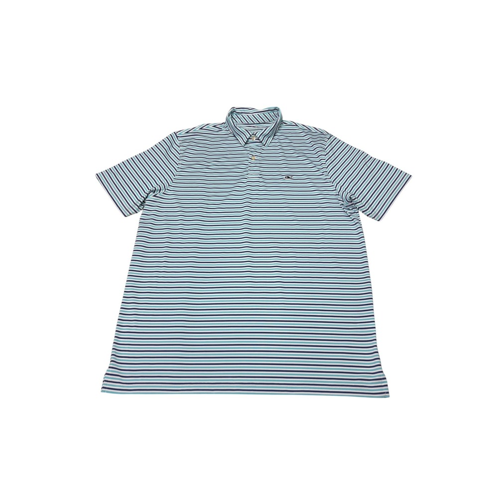 Vineyard Vines Performance Polo Shirt Mens Large Blue White Striped Short Sleeve
